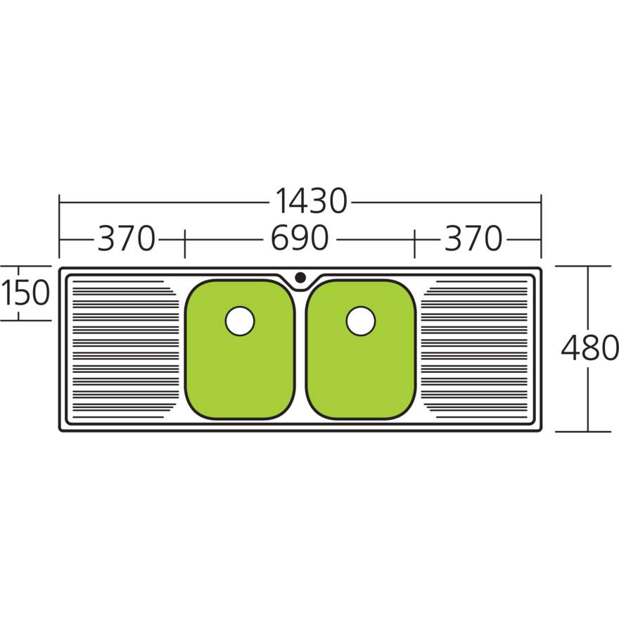 Oliveri Diaz Double Bowl Sink With Double Drainer