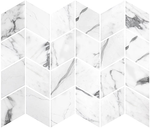 Deca White Honed Chevron Tile