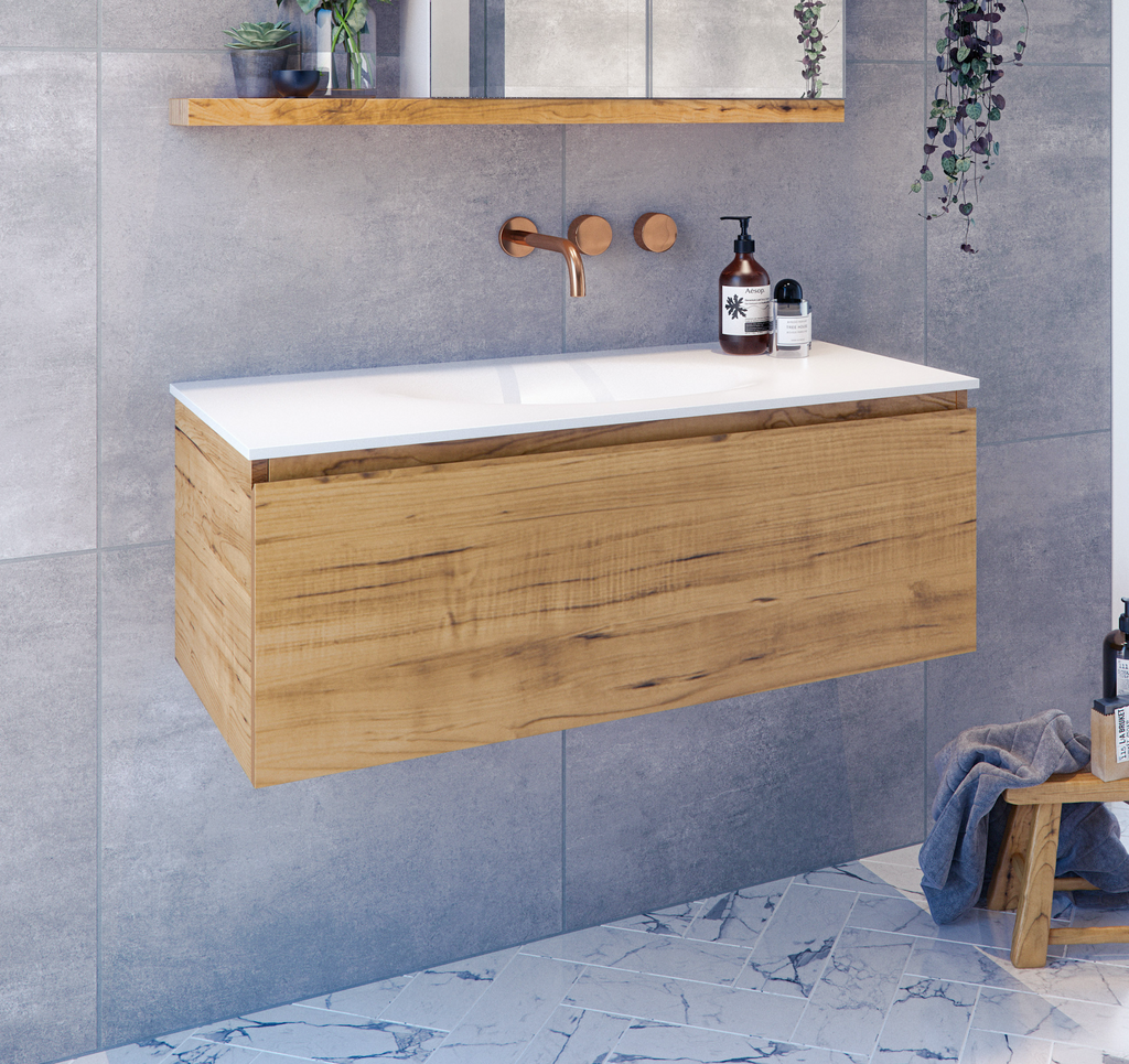Rifco Genesis Wall Hung Vanity with Acrylic Top and Basin Single Drawer