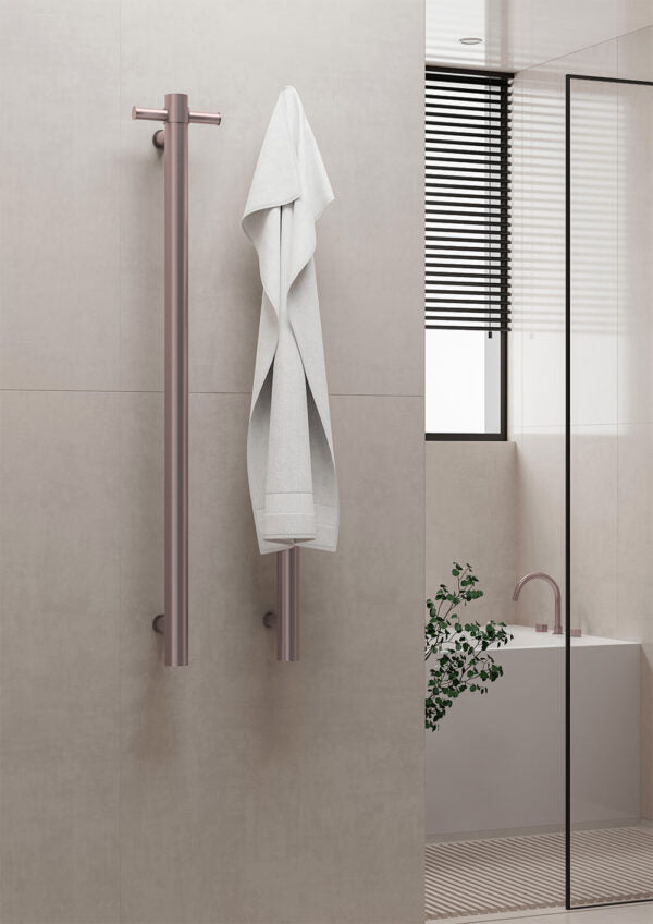 Nero Heated Vertical Towel Rail - Brushed Bronze