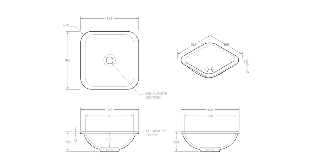 ADP Honour Solid Surface Under Counter Basin - Matte White - Wellsons