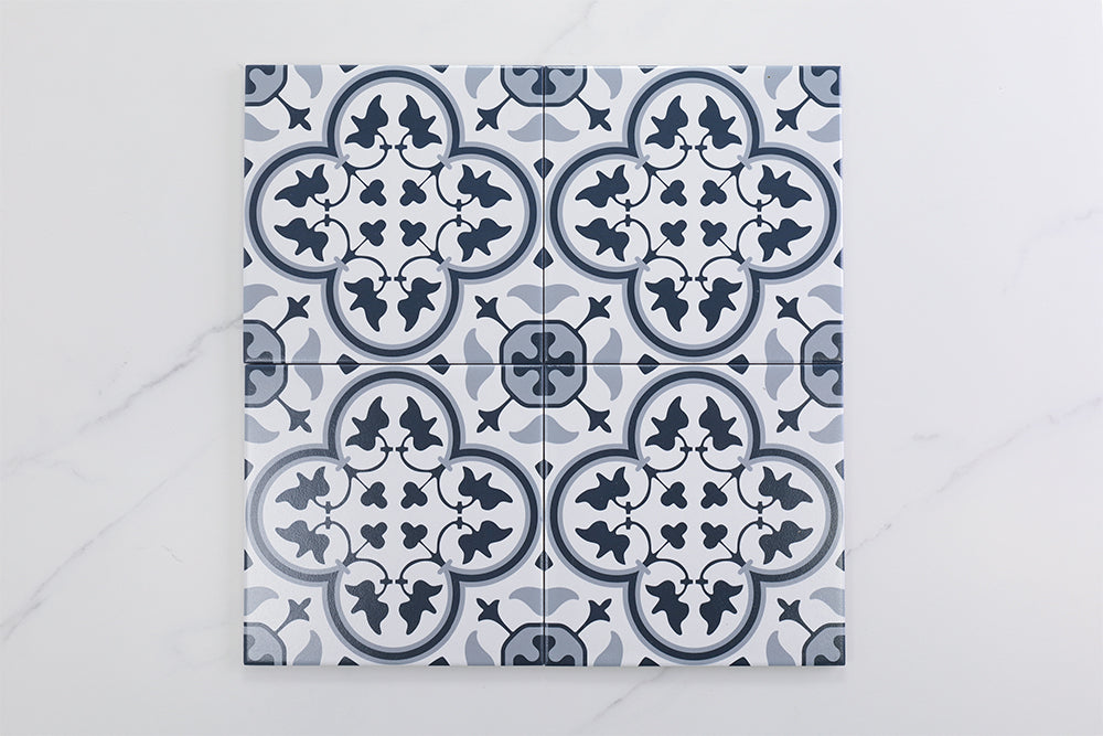 Indigo Mid Blue Matt Encaustic Look Tile