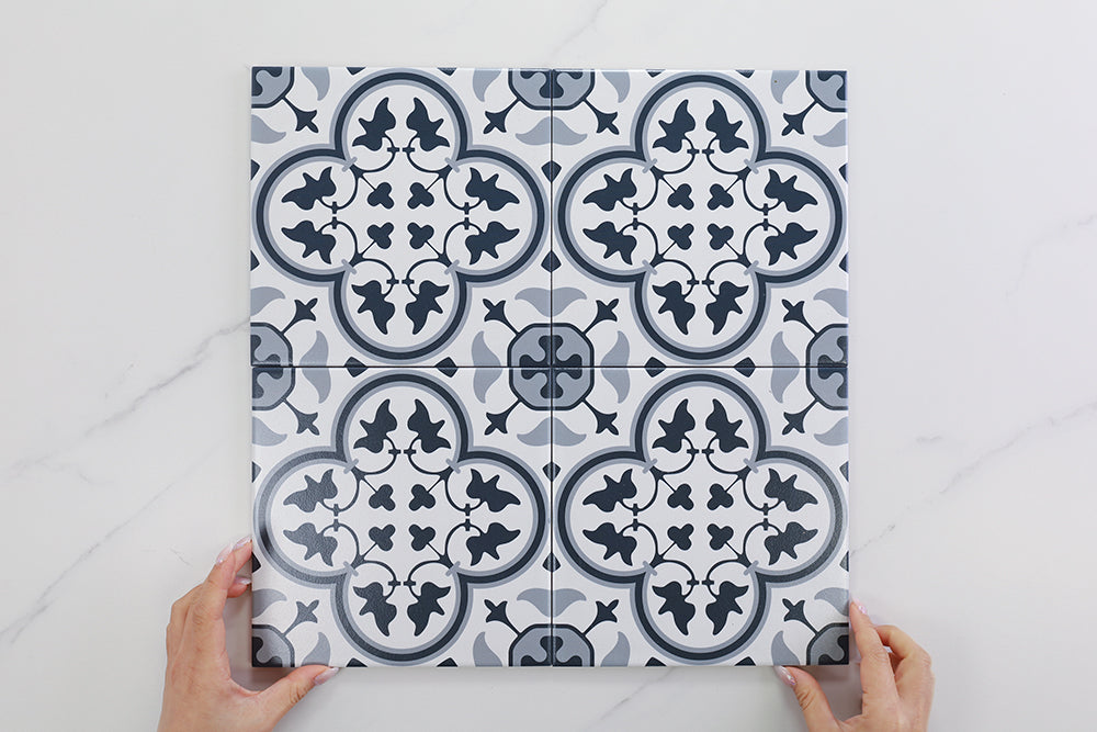 Indigo Mid Blue Matt Encaustic Look Tile