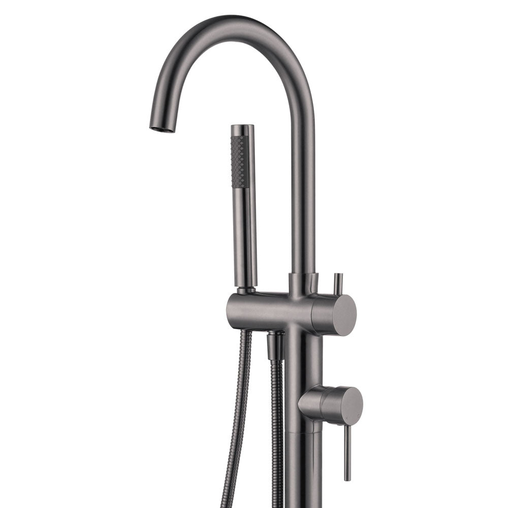 Fienza Kaya Floor Mounted Bath Mixer With Hand Shower - Gunmetal Grey