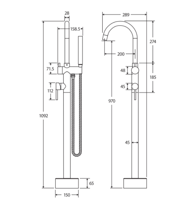Fienza Kaya Floor Mounted Bath Mixer With Hand Shower - Brushed Nickel