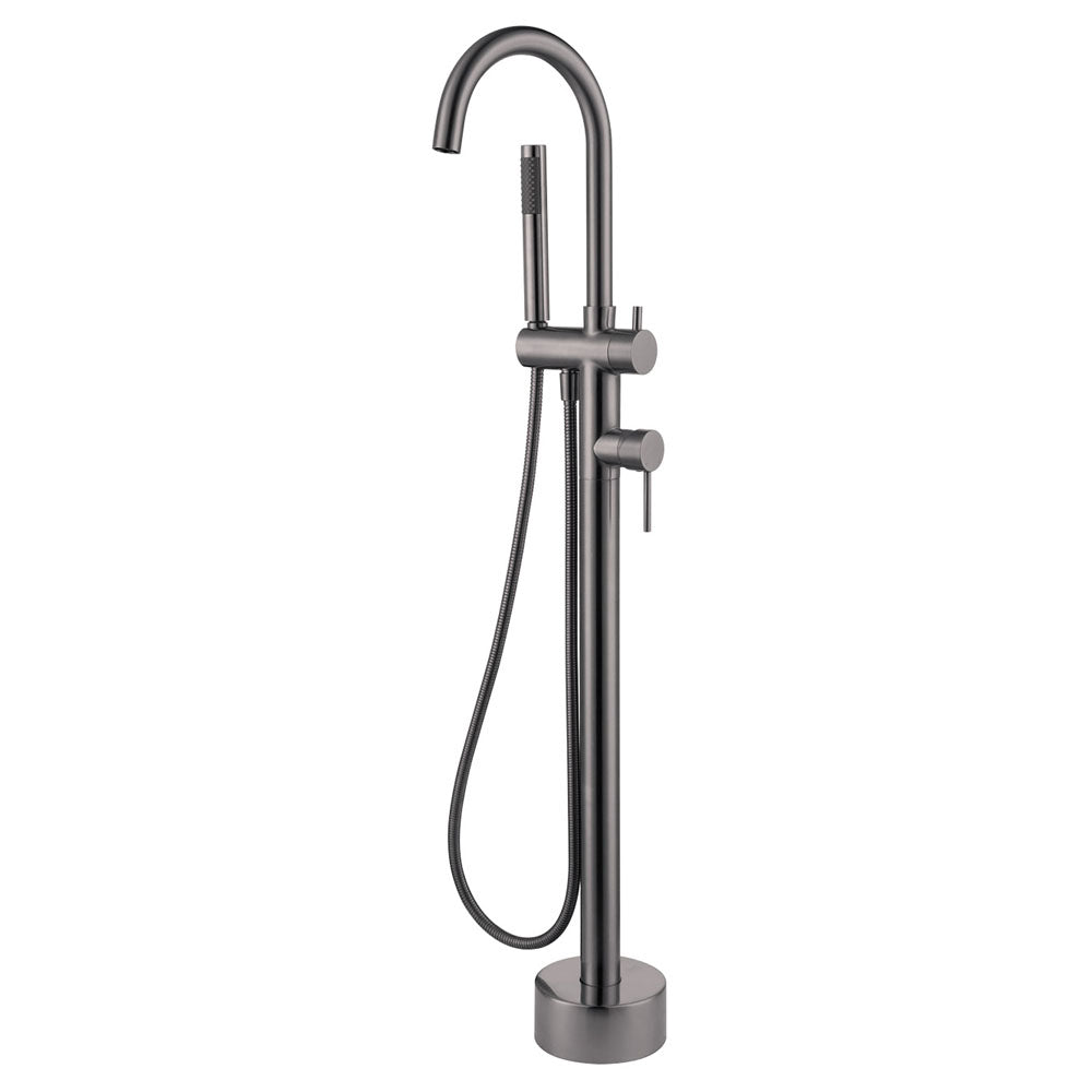 Fienza Kaya Floor Mounted Bath Mixer With Hand Shower - Gunmetal Grey