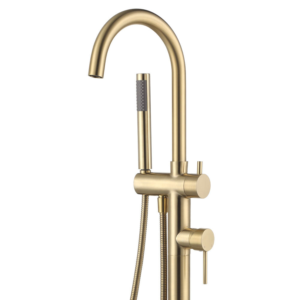 Fienza Kaya Floor Mounted Bath Mixer With Hand Shower - Urban Brass
