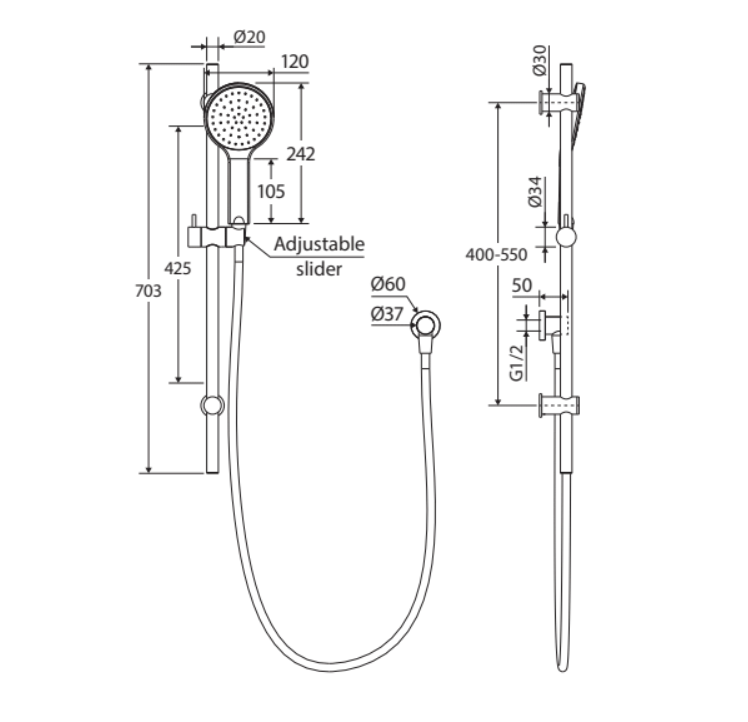 Fienza Kaya Rail Shower - Brushed Nickel