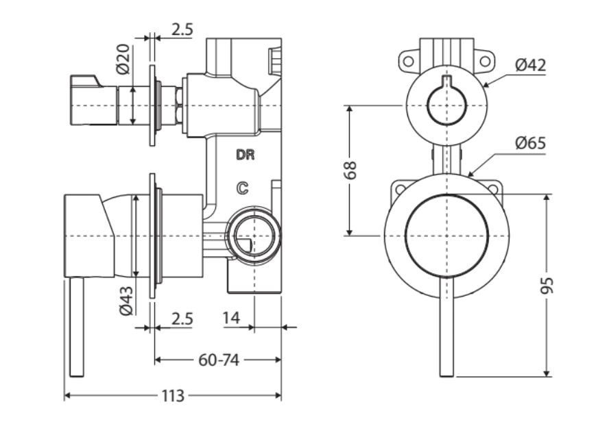 Fienza Kaya Small Round Plate Wall Diverter Mixer - Urban Brass