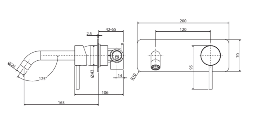Fienza Kaya Round Plate Wall Basin / Bath Mixer Set - Gunmetal Grey