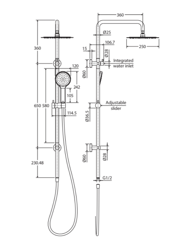 Fienza Kaya Twin Shower - Urban Brass