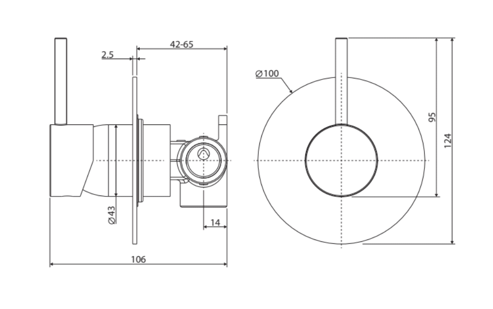 Fienza Kaya Up Large Round Plate Wall Mixer - Matte Black