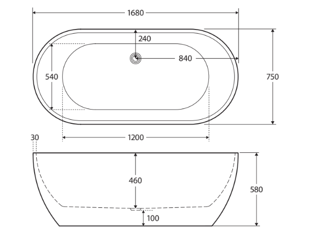 Fienza Koko Freestanding Acrylic Bath with Overflow - Matte White