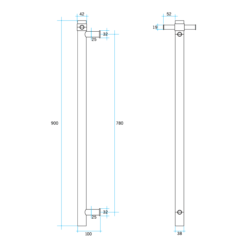 Thermogroup 240V Straight Round Vertical Single Bar Heated Towel Rail - Matte Black