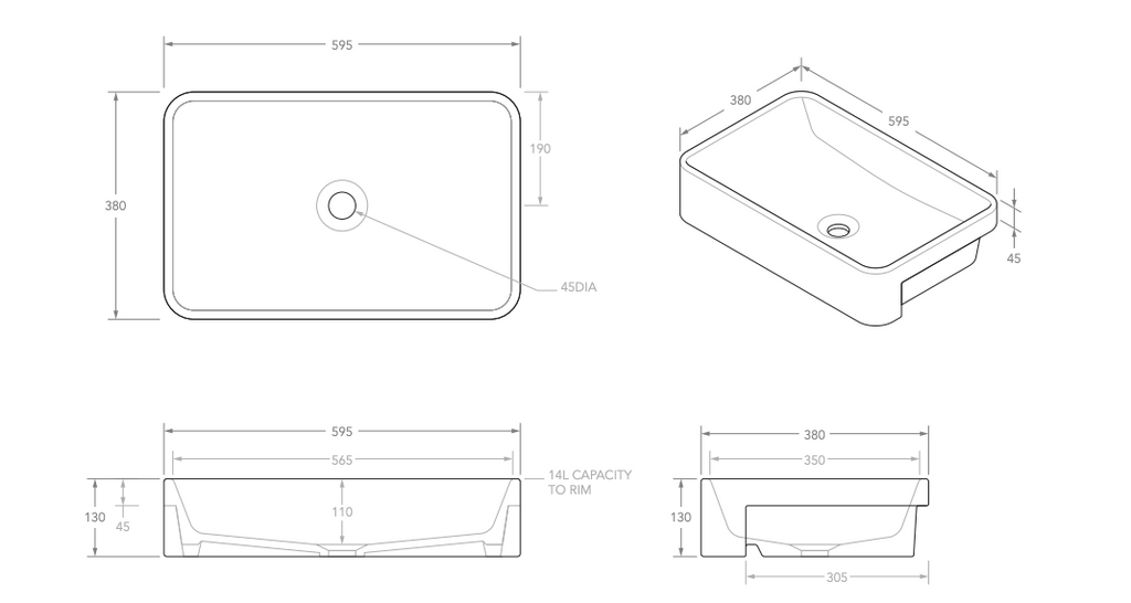 ADP Lino Ceramic Semi-Recessed Basin - Gloss White - Wellsons