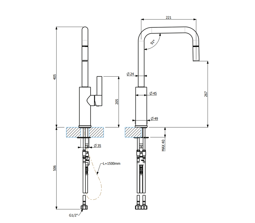 Armando Vicario Luz Kitchen Mixer with Pull-out