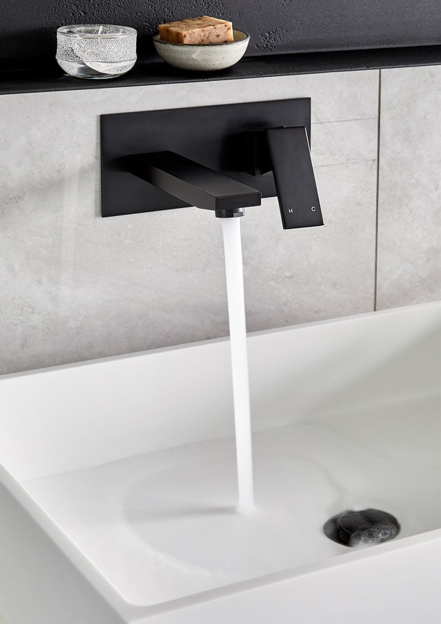 Meir Square Wall Basin Mixer And Spout - Matte Black