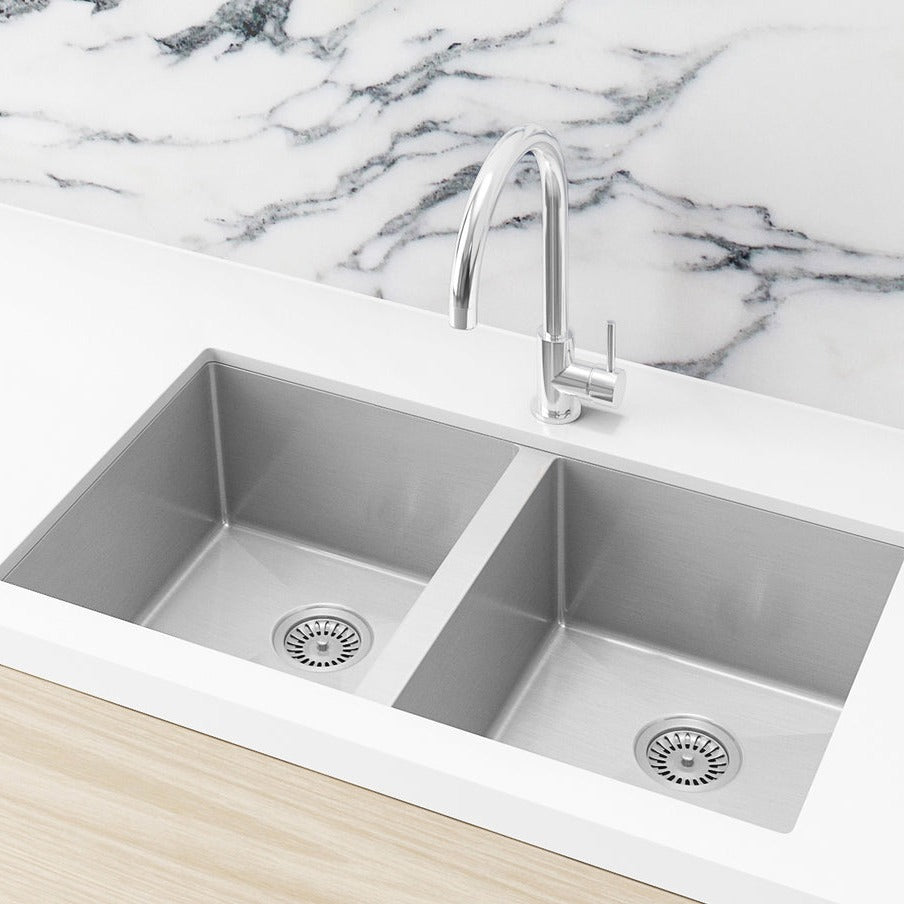 Meir Kitchen Sink Double Bowl 760 x 440 - Brushed Nickel