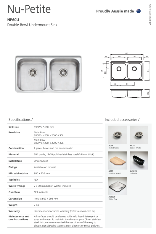 Oliveri Nu-Petite Double Bowl Undermount Sink
