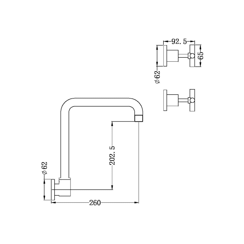 Nero X Plus Wall Kitchen Set Swivel Spout - Brushed Gold