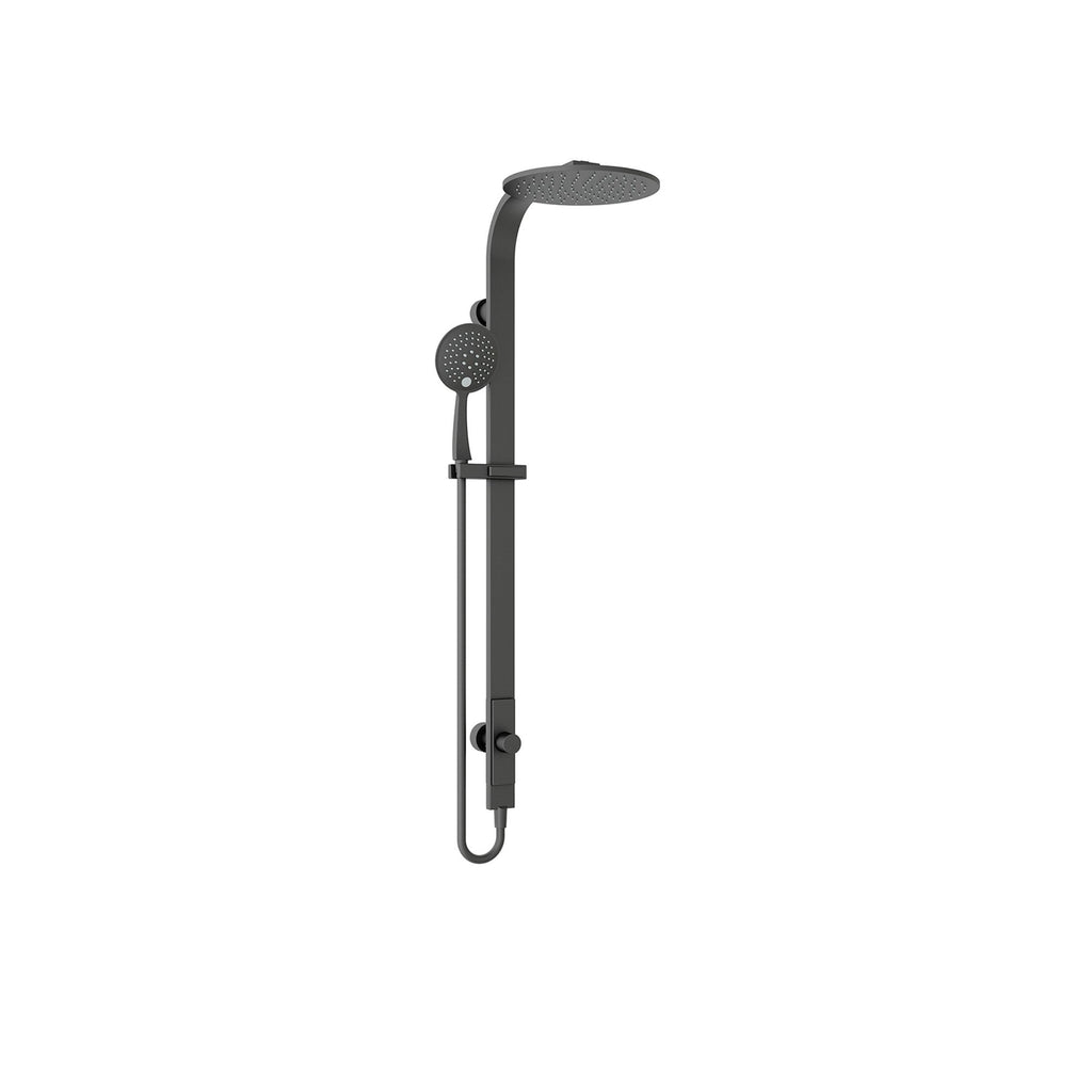 Nero Rain Round Overhead Shower and Handshower on Column Single Hose - Matte Black - Wellsons