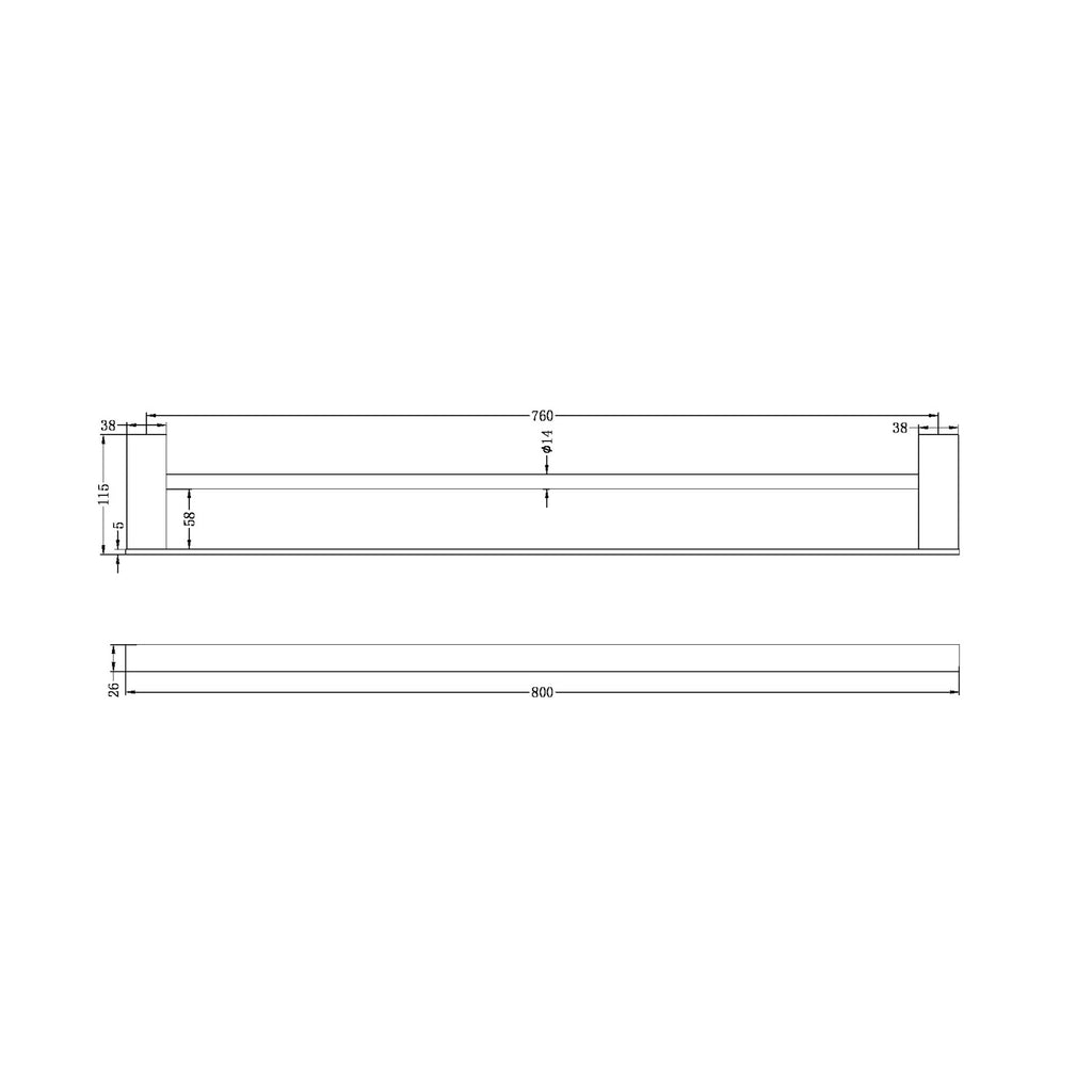 Nero Celia Double Towel Rail 800mm - Matte Black - Wellsons