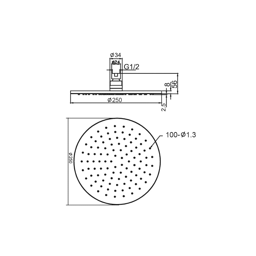 Nero Round Brass Shower Head 250mm - Matte Black - Wellsons