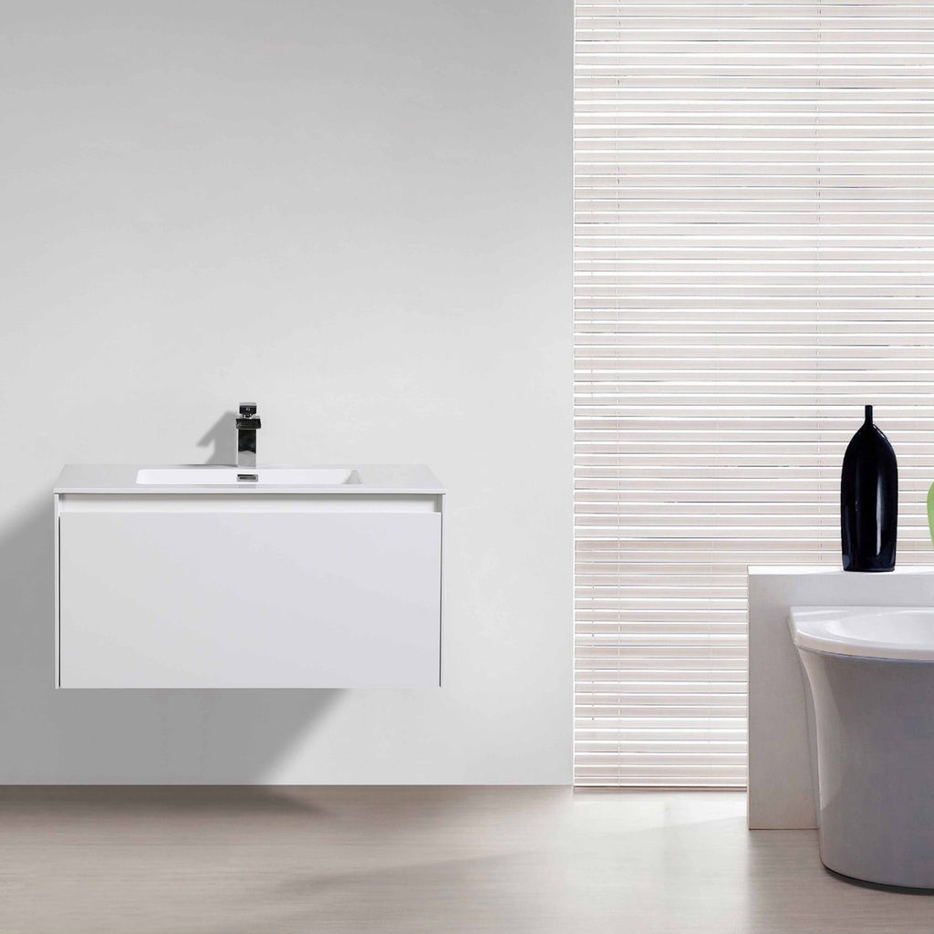 Belbagno Prado Wall Hung Vanity 900mm - Gloss White