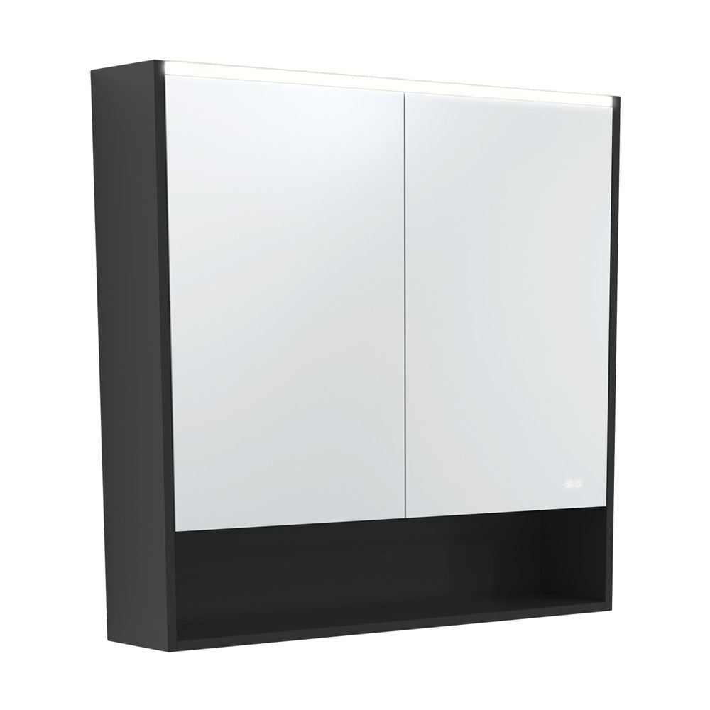 Fienza LED Mirror Cabinet with Display Shelf 750mm - 1200mm - Satin Black
