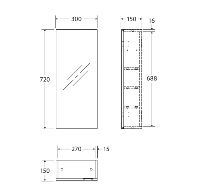 Fienza Pencil Edge Mirror Cabinet 450mm - Gloss White