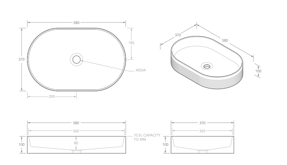 ADP Pill Fluted Above Counter Basin - Gloss White - Wellsons