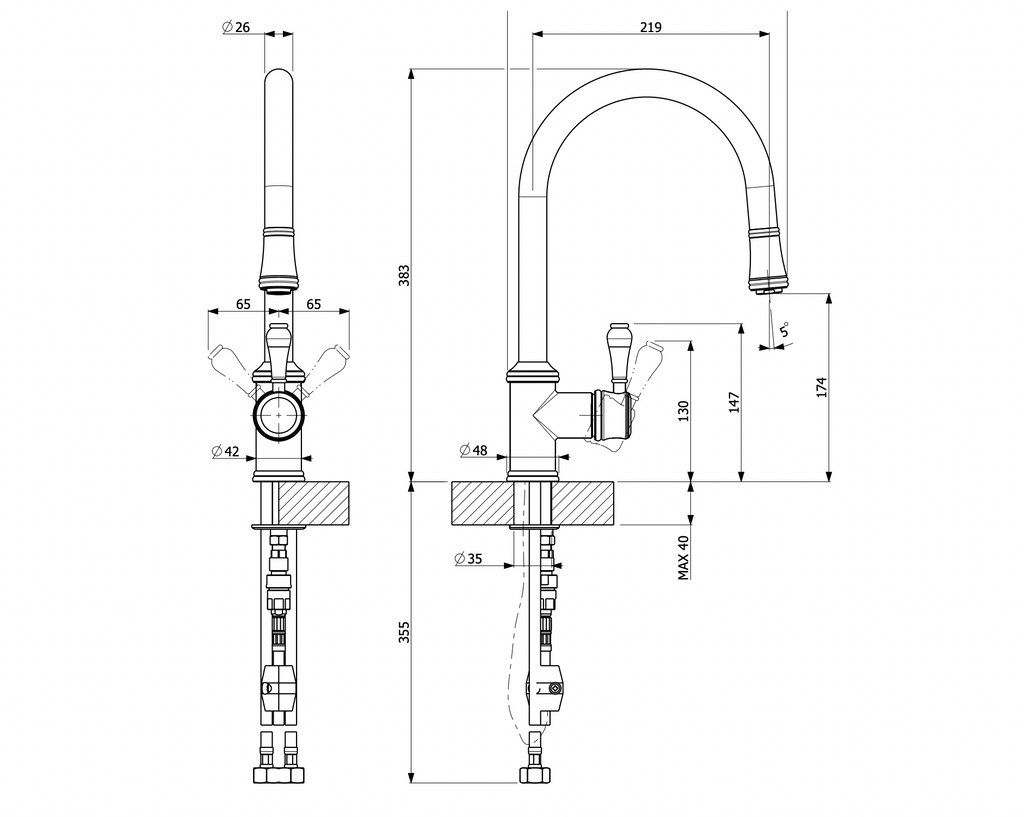 Armando Vicario Provincial Single Lever Kitchen Mixer with Pull Out - Chrome