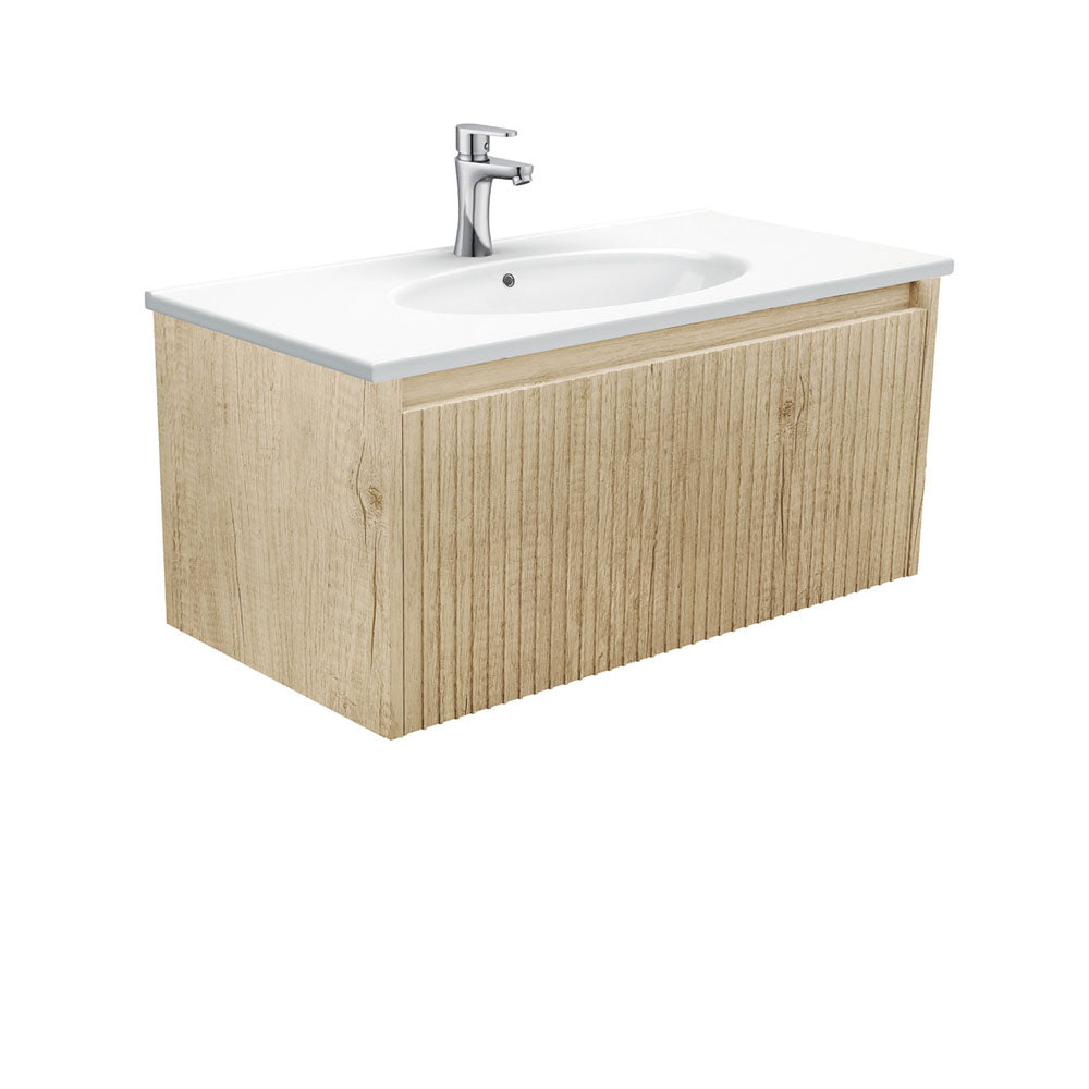 Fienza Alina Rotondo Ceramic moulded Basin Top Wall hung Vanity - Scandi Oak