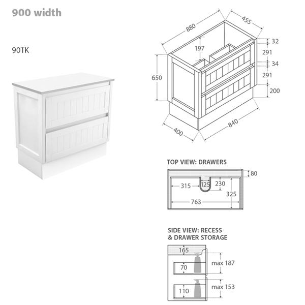 Fienza Rotondo Hampton Vanity with Kickboard 750mm - 1200mm - Satin White - Wellsons