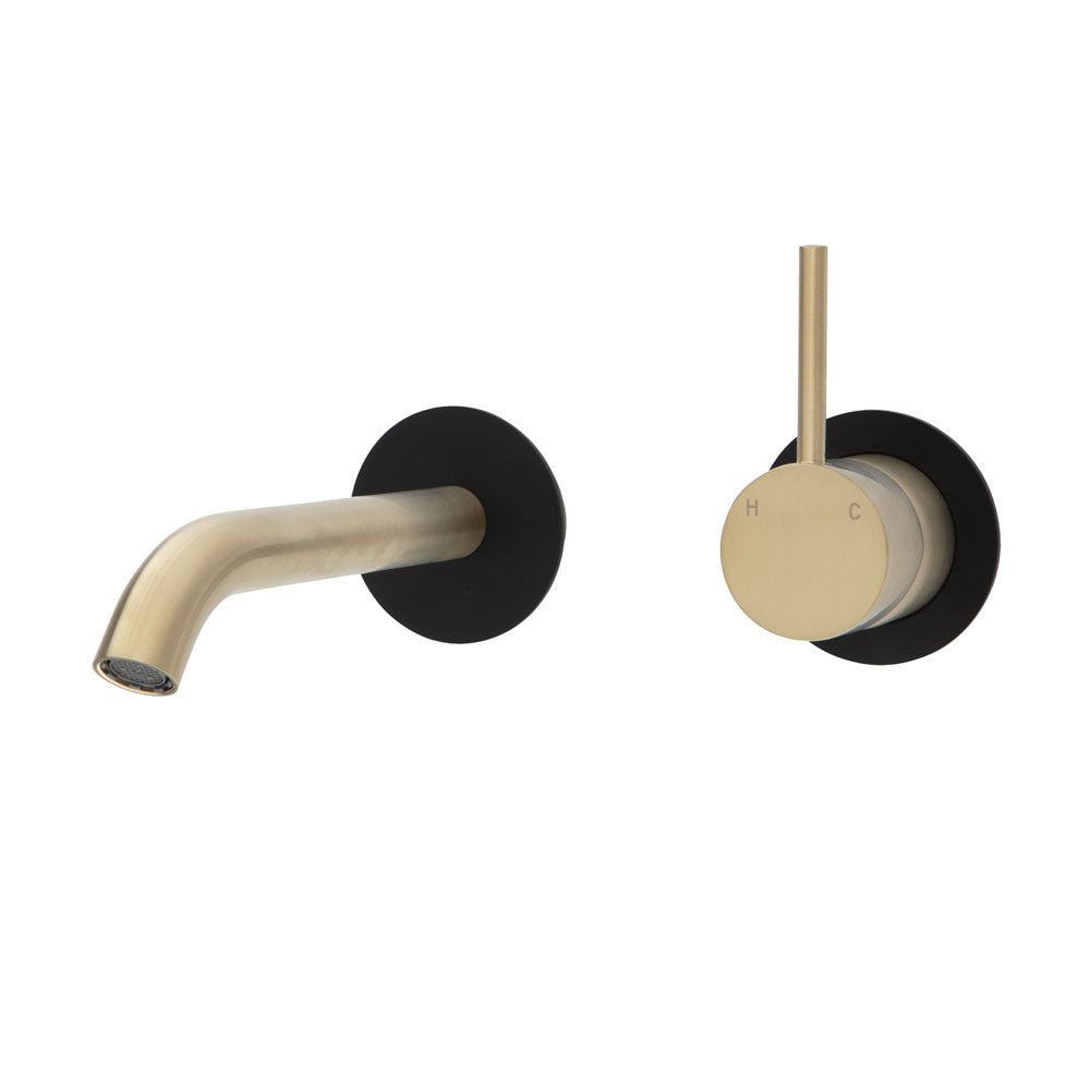 Fienza Kaya Round Plate Up Wall Basin / Bath Mixer Set - Urban Brass