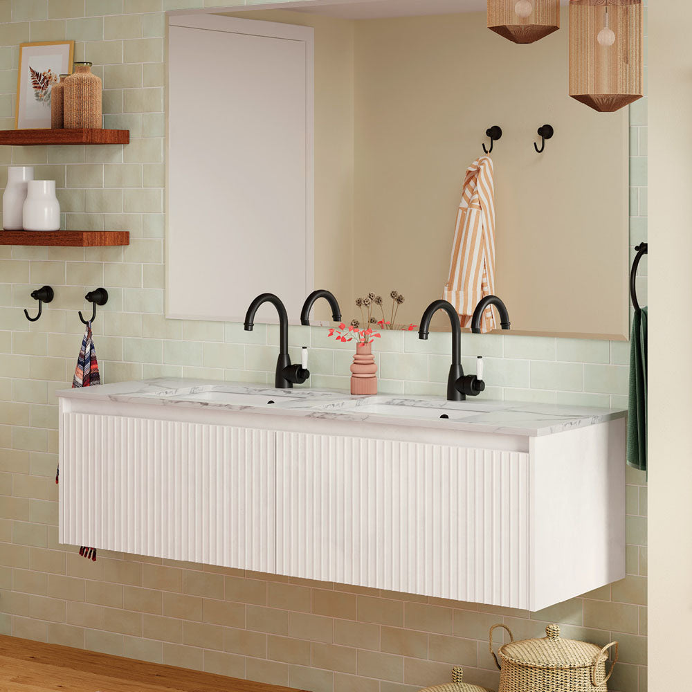 Fienza Alina Sarah Calacatta Marble Undermount Wall hung Vanity - Satin White