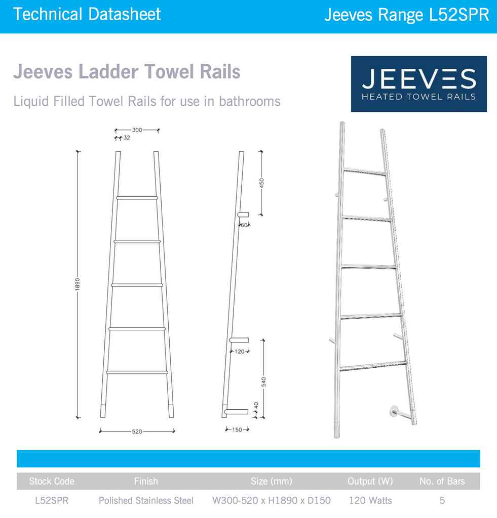 Thermogroup Jeeves Tangent L Heated Towel Rail - Polished Stainless