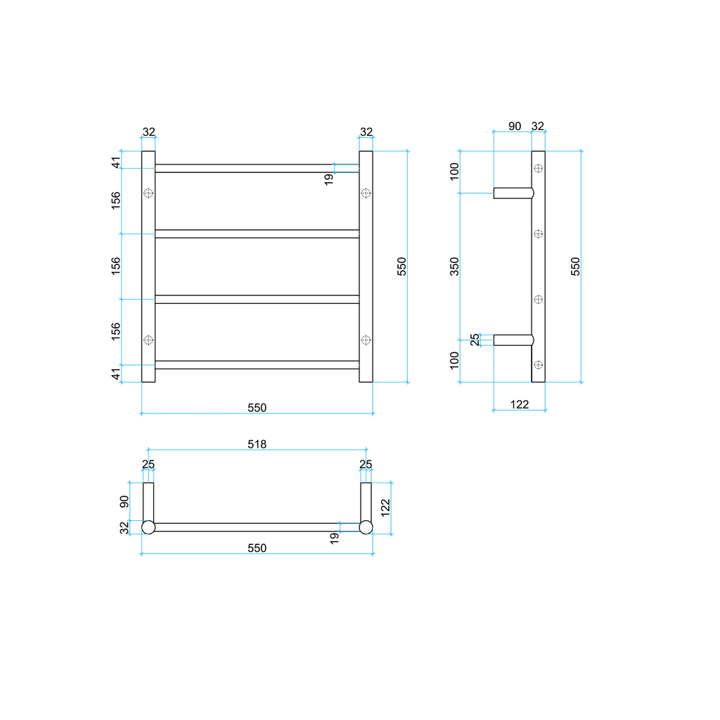 Thermogroup 12V 4 Bar 550mm Heated Towel Ladder - Stainless