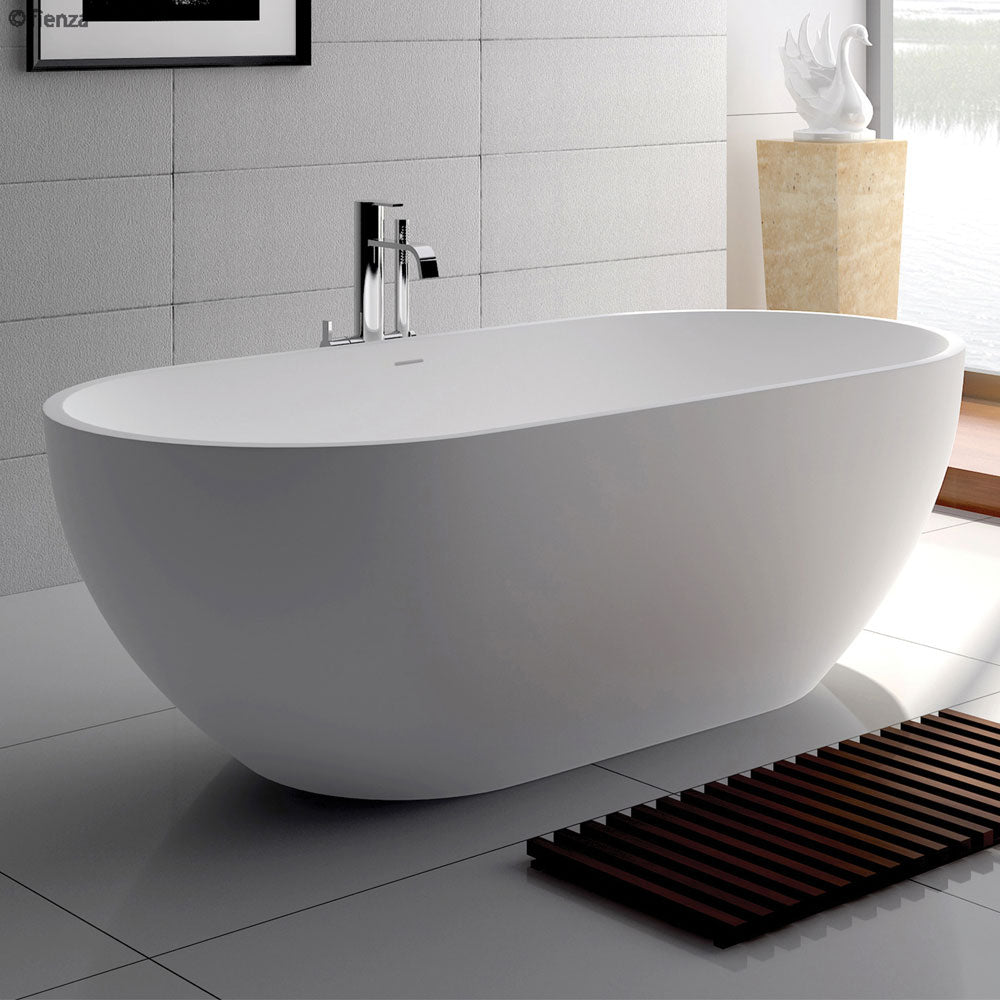 Fienza Nero Freestanding Stone Bath 1550mm - Matte White