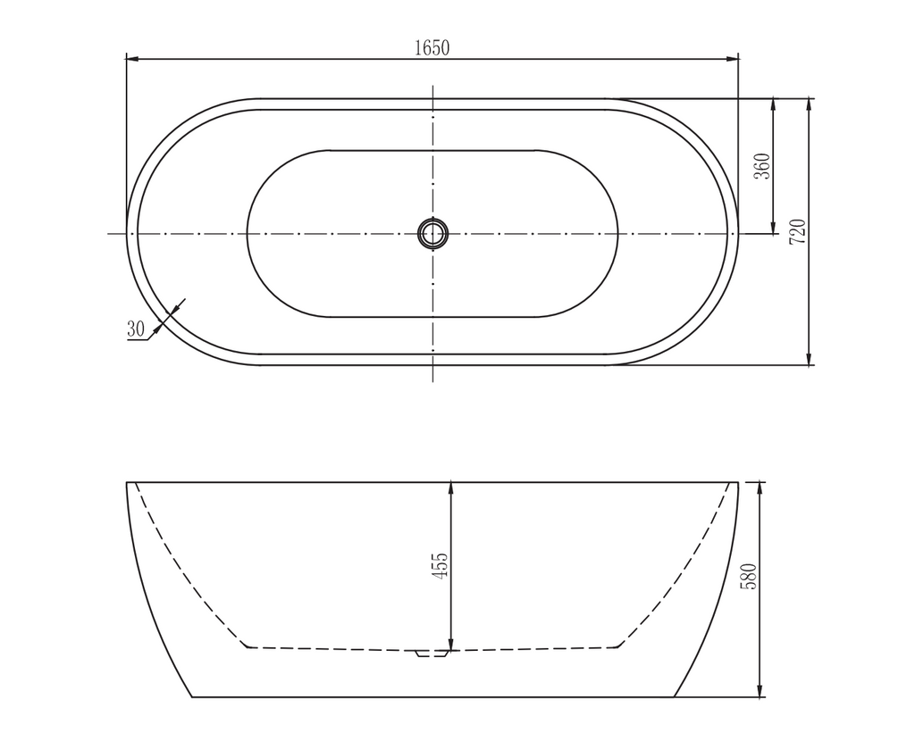 Belbagno Sapphire Bathtub 1650mm - Gloss Black / Gloss White - Wellsons