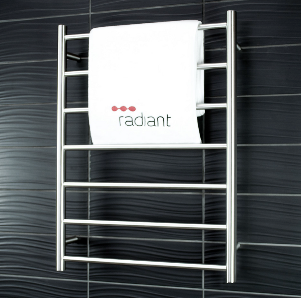 Radiant Heating Round Bars 240V Heated Towel Rail Brushed Satin 600 x 800