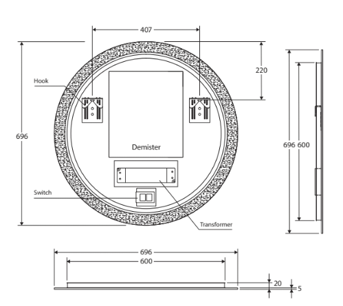 Fienza Kaya Round LED Mirror with Touch Sensor & Demister - Cool White - Wellsons