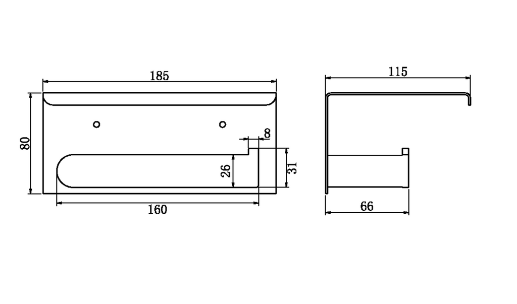 Nero Bianca Toilet Roll Holder with Shelf - Brushed Gold - Wellsons