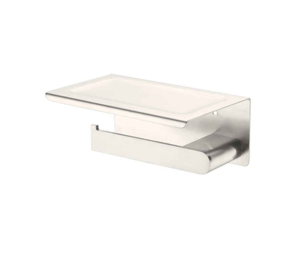 Nero Bianca Toilet Roll Holder with Shelf - Brushed Nickel