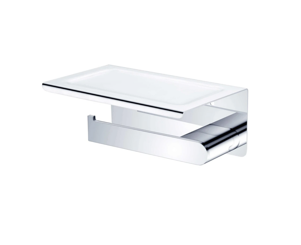 Nero Bianca Toilet Roll Holder with Shelf - Chrome