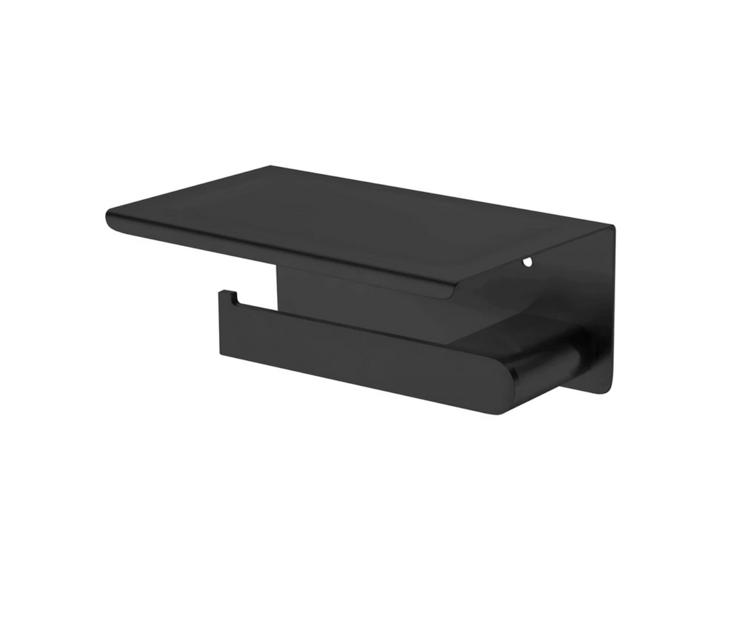 Nero Bianca Toilet Roll Holder with Shelf - Matte Black