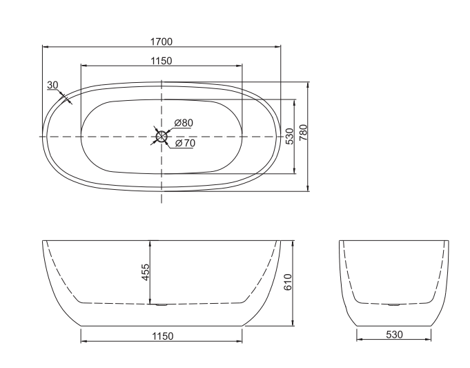 Belbagno Ally Bathtub 1700mm - Gloss White - Wellsons