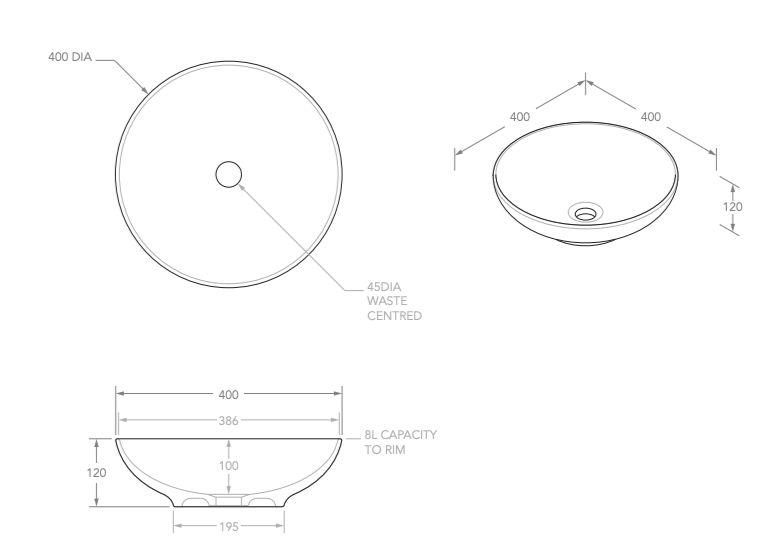 ADP Circuit Above Counter Basin - Gloss White - Wellsons