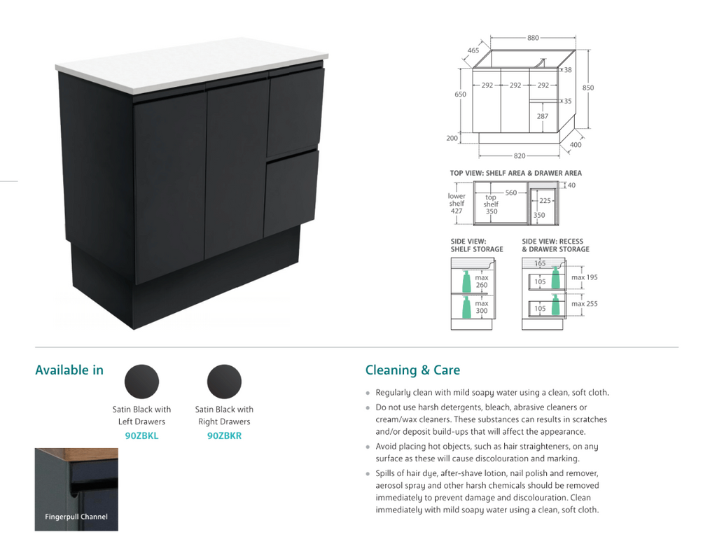 Fienza Vanessa Fingerpull Kickboard Vanity Matte Black