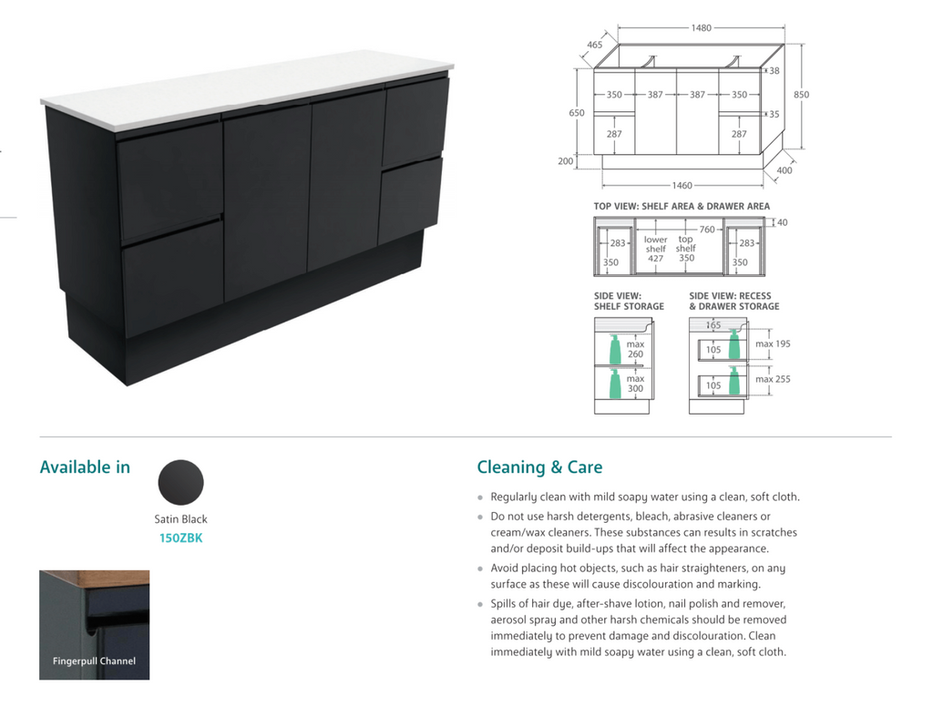 Fienza Vanessa Fingerpull Kickboard Vanity Matte Black